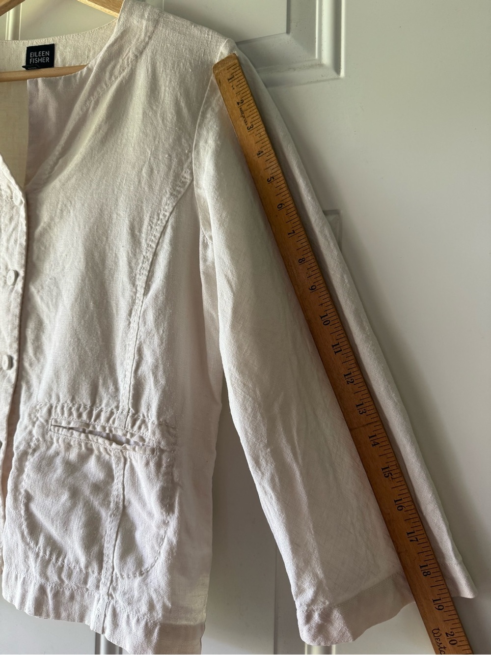 Eileen Fisher Women's Cream Irish Linen Collarless Blazer Jacket - Picture 8 of 9